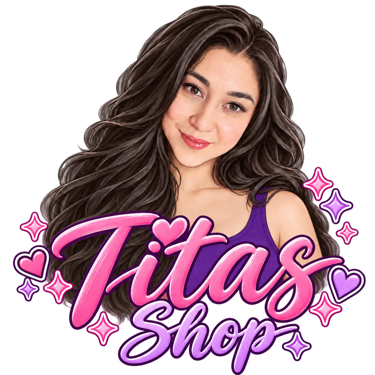 Titas Shop logo in glowing pink and purple